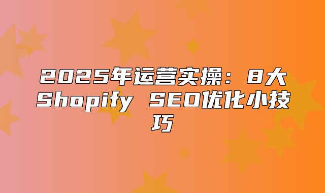 2025年运营实操：8大Shopify SEO优化小技巧