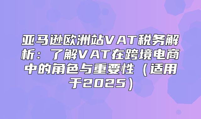 亚马逊欧洲站VAT税务解析：了解VAT在跨境电商中的角色与重要性适用于2025