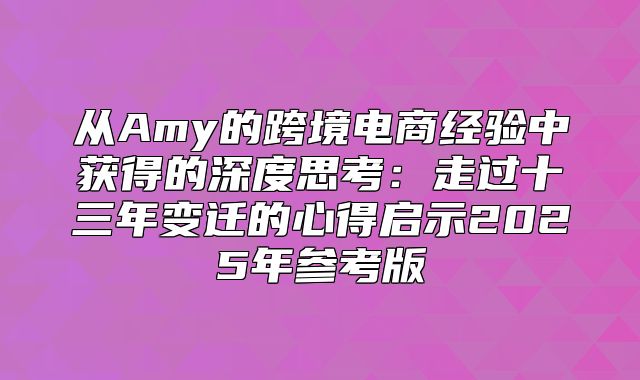 从Amy的跨境电商经验中获得的深度思考：走过十三年变迁的心得启示2025年参考版
