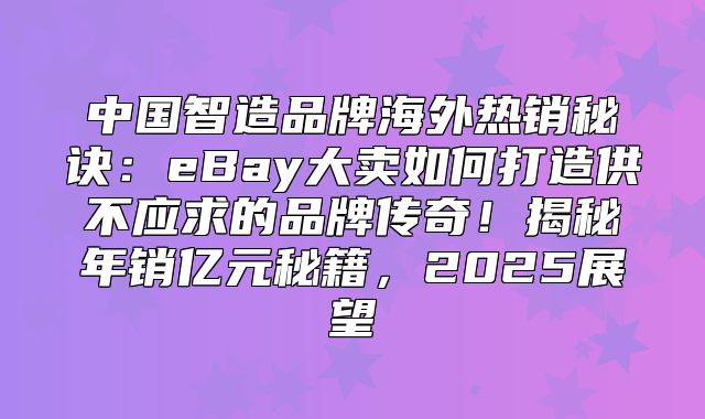 中国智造品牌海外热销秘诀：eBay大卖如何打造供不应求的品牌传奇！揭秘年销亿元秘籍，2025展望