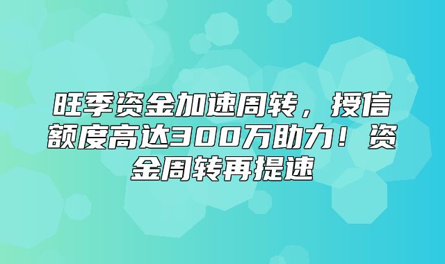 旺季资金加速周转，授信额度高达300万助力！资金周转再提速