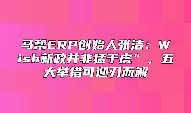 马帮ERP创始人张洁：Wish新政并非猛于虎”，五大举措可迎刃而解