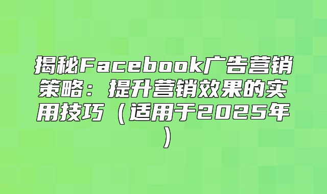 揭秘Facebook广告营销策略：提升营销效果的实用技巧适用于2025年