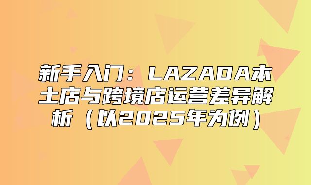 新手入门：LAZADA本土店与跨境店运营差异解析以2025年为例