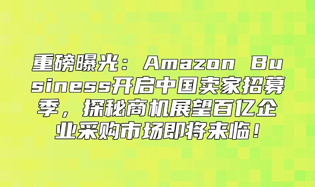 重磅曝光：Amazon Business开启中国卖家招募季，探秘商机展望百亿企业采购市场即将来临！