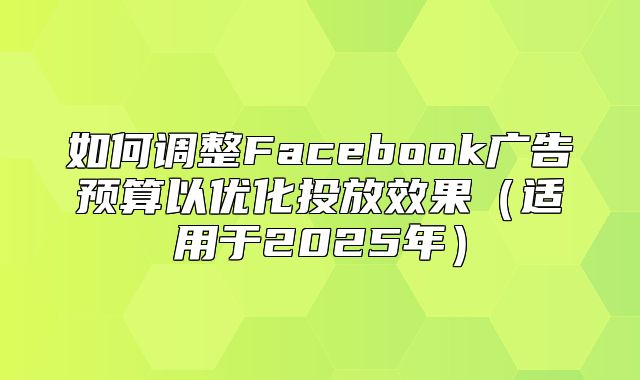 如何调整Facebook广告预算以优化投放效果适用于2025年