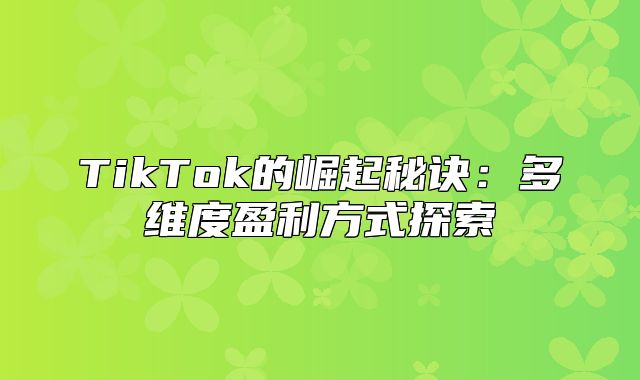 TikTok的崛起秘诀：多维度盈利方式探索