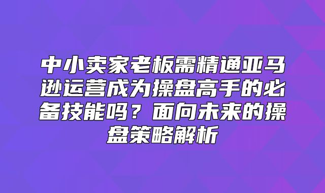 中小卖家老板需精通亚马逊运营成为操盘高手的必备技能吗？面向未来的操盘策略解析