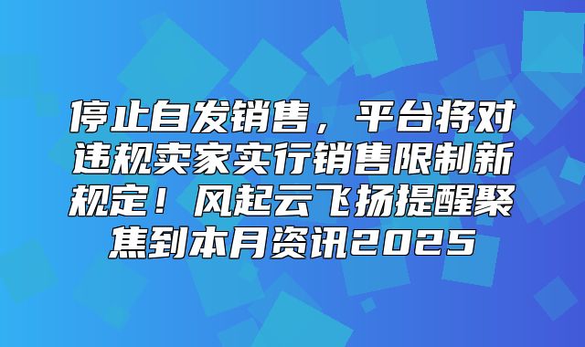 停止自发销售，平台将对违规卖家实行销售限制新规定！风起云飞扬提醒聚焦到本月资讯2025