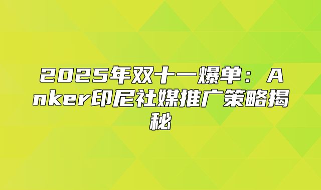 2025年双十一爆单：Anker印尼社媒推广策略揭秘