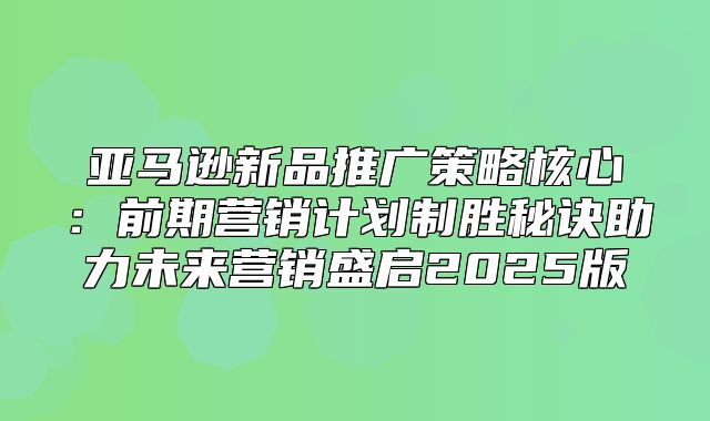 亚马逊新品推广策略核心：前期营销计划制胜秘诀助力未来营销盛启2025版