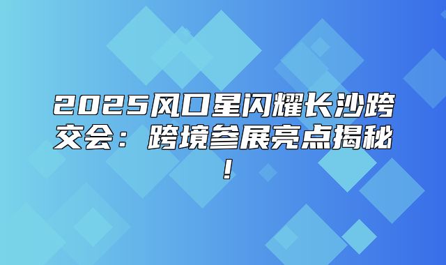 2025风口星闪耀长沙跨交会：跨境参展亮点揭秘！