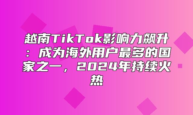 越南TikTok影响力飙升：成为海外用户最多的国家之一，2025年持续火热