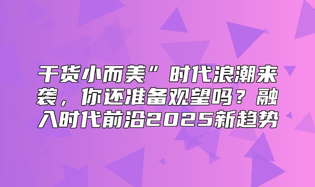 干货小而美”时代浪潮来袭，你还准备观望吗？融入时代前沿2025新趋势