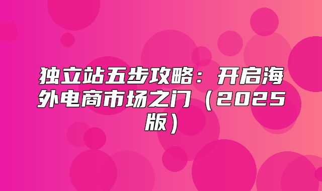 独立站五步攻略：开启海外电商市场之门2025版