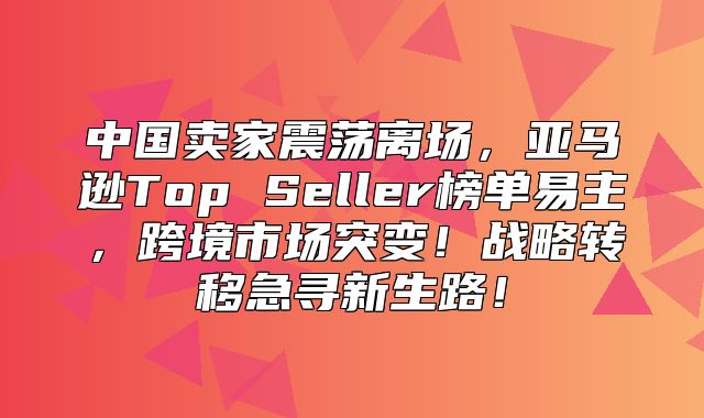 中国卖家震荡离场，亚马逊Top Seller榜单易主，跨境市场突变！战略转移急寻新生路！