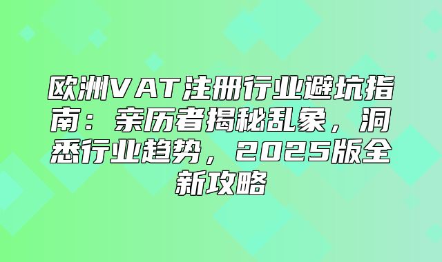 欧洲VAT注册行业避坑指南：亲历者揭秘乱象，洞悉行业趋势，2025版全新攻略