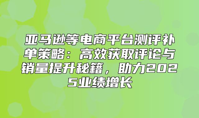 亚马逊等电商平台测评补单策略：高效获取评论与销量提升秘籍，助力2025业绩增长