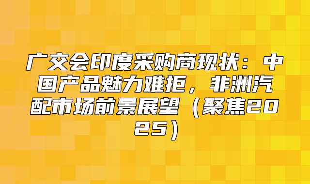 广交会印度采购商现状：中国产品魅力难拒，非洲汽配市场前景展望聚焦2025