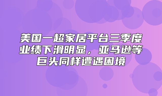 美国一超家居平台三季度业绩下滑明显，亚马逊等巨头同样遭遇困境