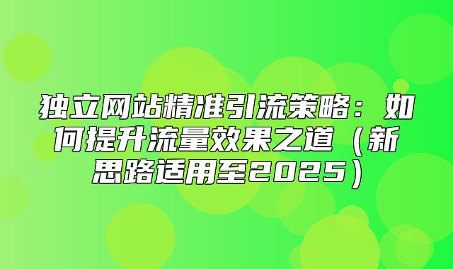 独立网站精准引流策略：如何提升流量效果之道新思路适用至2025