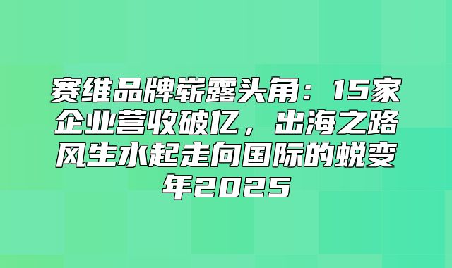 赛维品牌崭露头角：15家企业营收破亿，出海之路风生水起走向国际的蜕变年2025