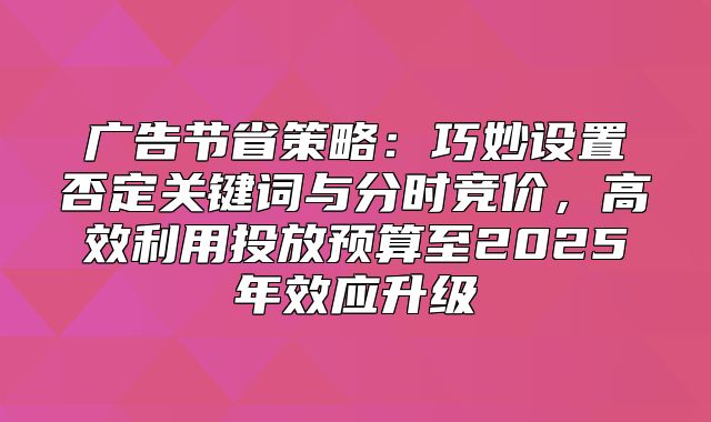 广告节省策略：巧妙设置否定关键词与分时竞价，高效利用投放预算至2025年效应升级