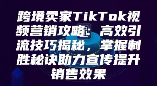 跨境卖家TikTok视频营销攻略：高效引流技巧揭秘，掌握制胜秘诀助力宣传提升销售效果