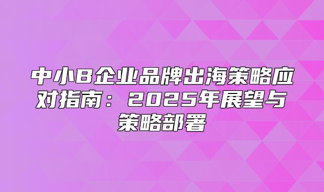 中小B企业品牌出海策略应对指南：2025年展望与策略部署