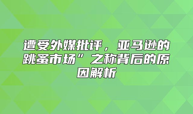 遭受外媒批评，亚马逊的跳蚤市场”之称背后的原因解析
