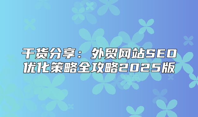 干货分享：外贸网站SEO优化策略全攻略2025版