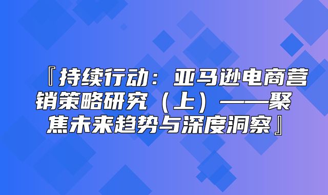 『持续行动：亚马逊电商营销策略研究上——聚焦未来趋势与深度洞察』