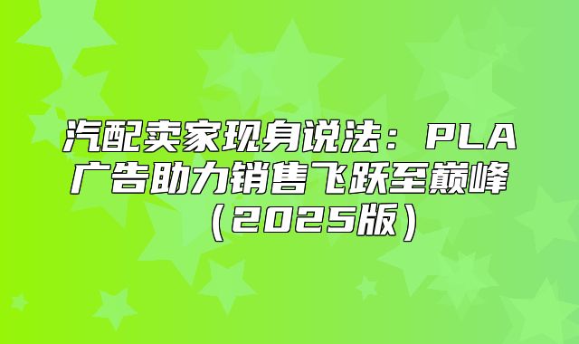 汽配卖家现身说法：PLA广告助力销售飞跃至巅峰2025版