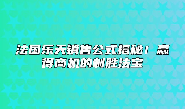 法国乐天销售公式揭秘！赢得商机的制胜法宝