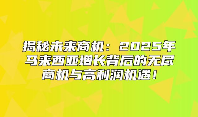 揭秘未来商机：2025年马来西亚增长背后的无尽商机与高利润机遇！