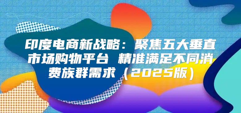 印度电商新战略：聚焦五大垂直市场购物平台 精准满足不同消费族群需求2025版