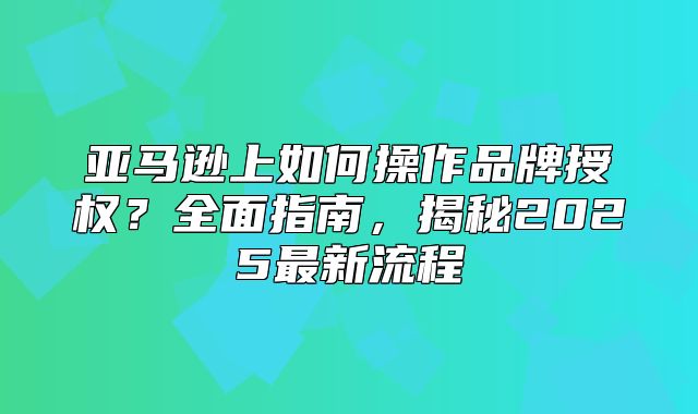 亚马逊上如何操作品牌授权？全面指南，揭秘2025最新流程