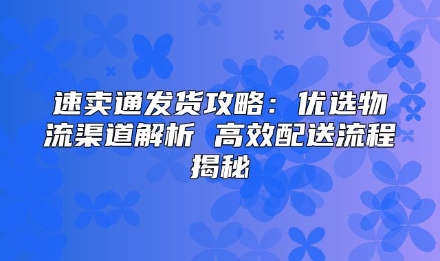 速卖通发货攻略：优选物流渠道解析 高效配送流程揭秘
