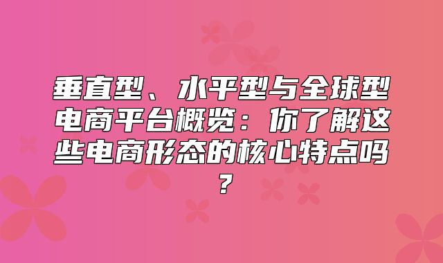 垂直型、水平型与全球型电商平台概览：你了解这些电商形态的核心特点吗？