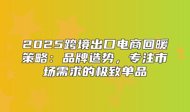 2025跨境出口电商回暖策略：品牌造势，专注市场需求的极致单品