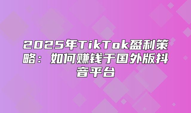 2025年TikTok盈利策略：如何赚钱于国外版抖音平台