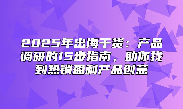 2025年出海干货：产品调研的15步指南，助你找到热销盈利产品创意