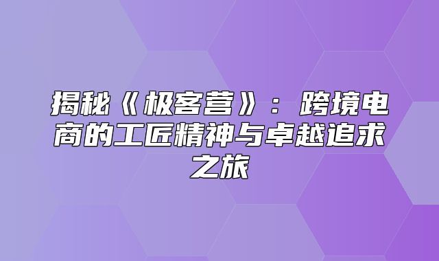 揭秘极客营：跨境电商的工匠精神与卓越追求之旅