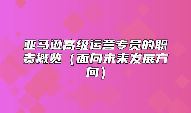 亚马逊高级运营专员的职责概览面向未来发展方向