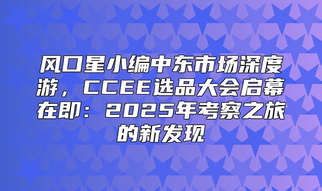 风口星小编中东市场深度游，CCEE选品大会启幕在即：2025年考察之旅的新发现