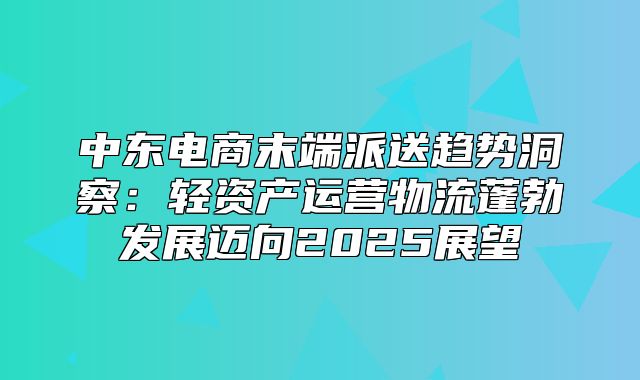 中东电商末端派送趋势洞察：轻资产运营物流蓬勃发展迈向2025展望