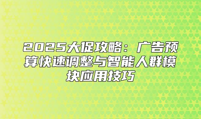 2025大促攻略：广告预算快速调整与智能人群模块应用技巧