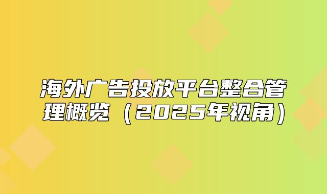 海外广告投放平台整合管理概览2025年视角