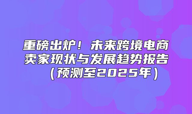重磅出炉！未来跨境电商卖家现状与发展趋势报告预测至2025年