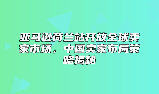 亚马逊荷兰站开放全球卖家市场，中国卖家布局策略揭秘